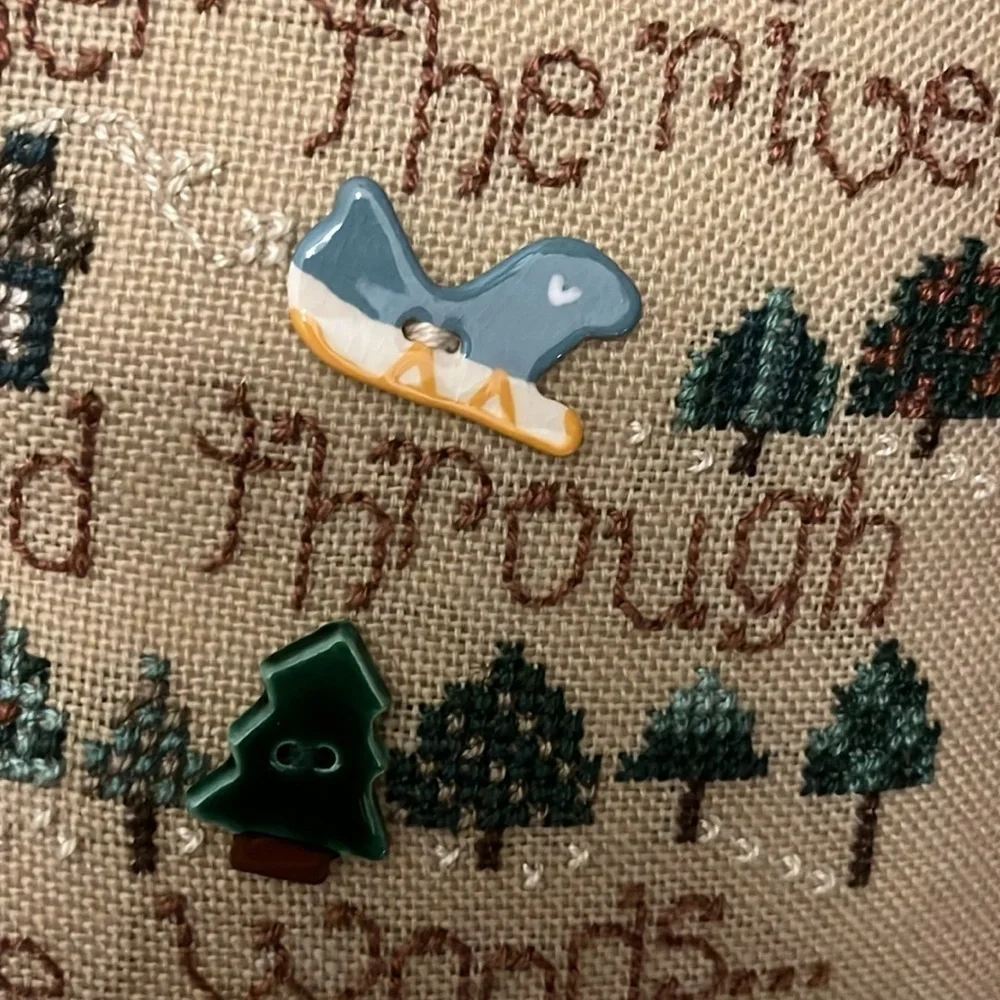 Embroidered Thanksgiving Pillow Handmade “Over the River and Through the Woods”